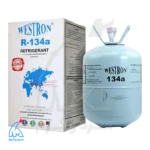 گاز مبرد R134a - وسترون Westron 13/6 کیلویی در کنار جعبه