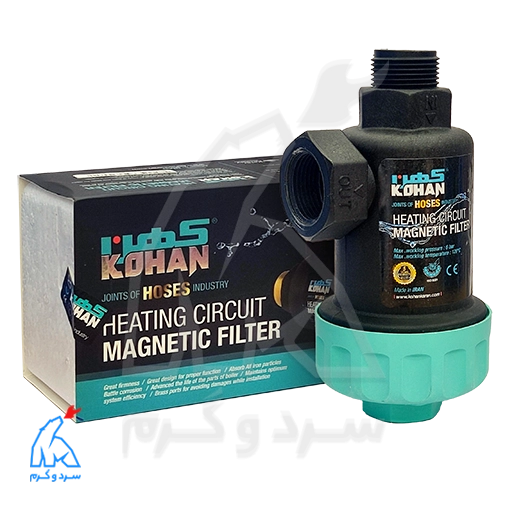 فیلتر سیرکولاتور مگنت دار مدار گرمایش 3/4 مدل مروارید - کهن در کنار بسته‌بندی